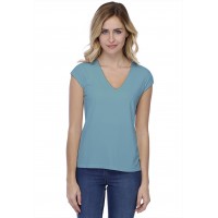 T-shirt coupe droite col V doublé devant manches capes en modal BAY02
