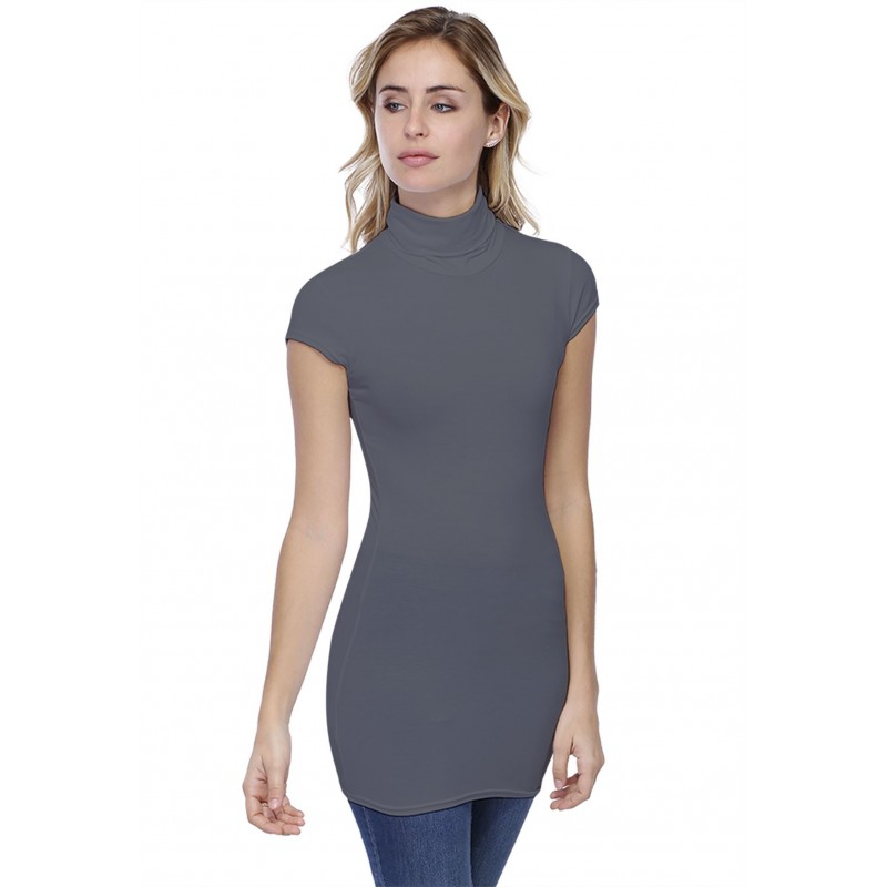 T-shirt long col roulé manches courtes capes en modal CINDY07 T-shirt long col roulé manches courtes capes en modal CINDY07