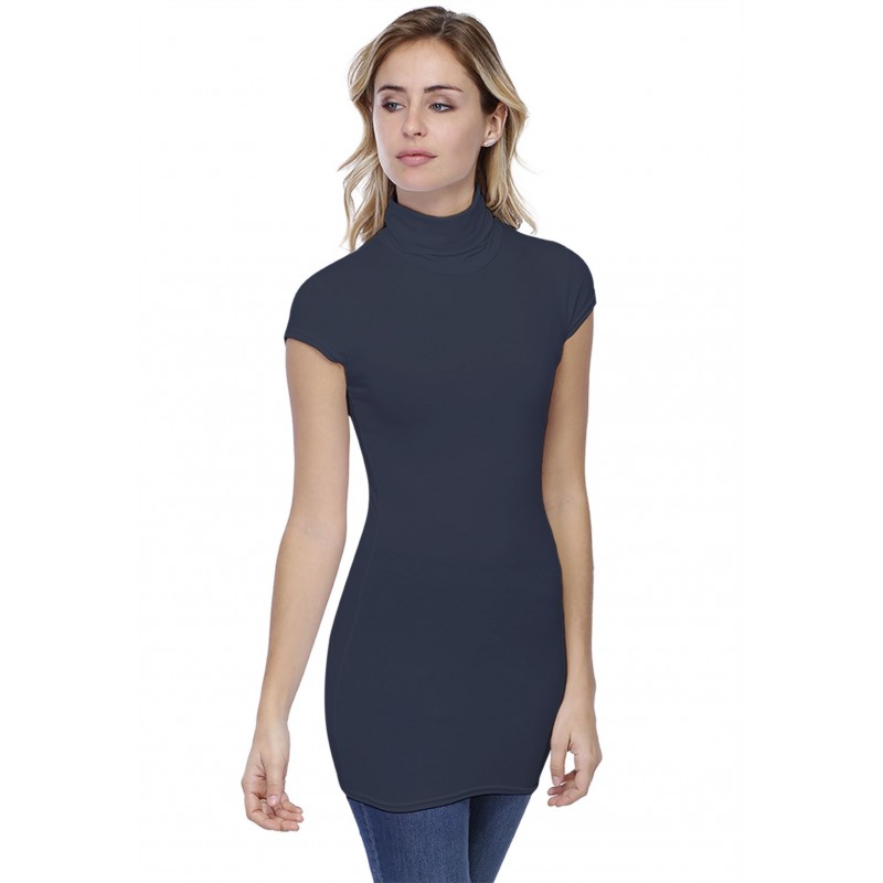 T-shirt long col roulé manches courtes capes en modal CINDY07 T-shirt long col roulé manches courtes capes en modal CINDY07