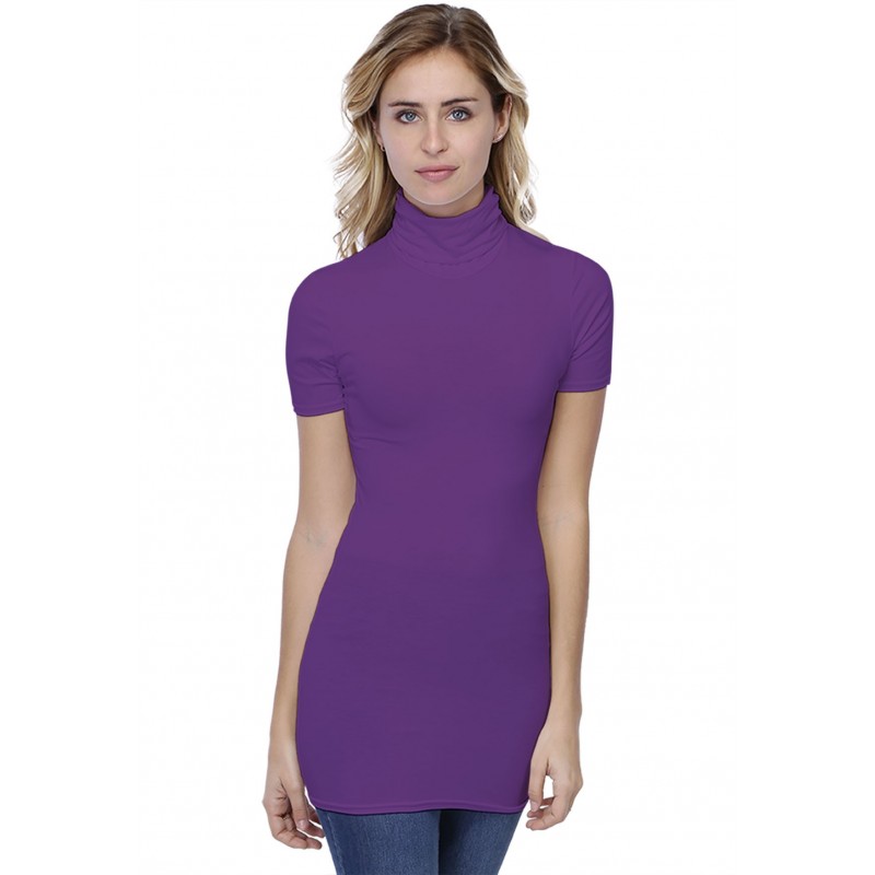 T-shirt long col roulé manches courtes en modal CINDY08 T-shirt long col roulé manches courtes en modal CINDY08