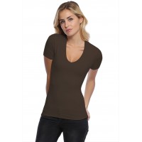 T-shirt col V doublé devant manches courtes en modal SYLVIA03