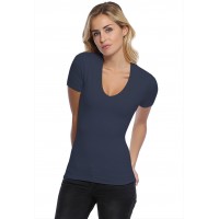 T-shirt col V doublé devant manches courtes en modal SYLVIA03