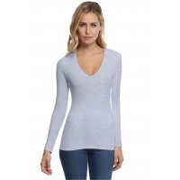 T-shirt col V doublé devant manches longues en modal SYLVIA05