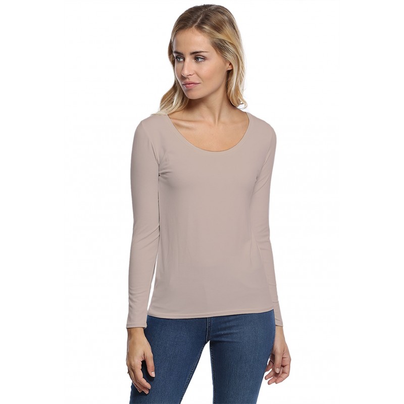 T-shirt col rond bande rapportée manches longues en modal JOE05 T-shirt col rond bande rapportée manches longues en modal JOE05