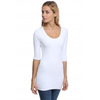 T-shirt long col rond doublé devant manches 3-4 en modal ZAZA09