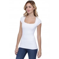 T-shirt col carré doublé devant manches courtes en modal CLARA02