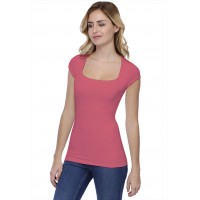 T-shirt col carré doublé devant manches courtes en modal CLARA02