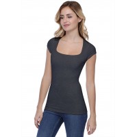 T-shirt col carré doublé devant manches courtes en modal CLARA02