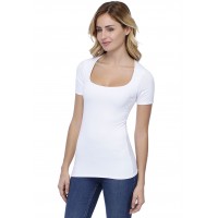 T-shirt col carré doublé devant manches courtes en modal CLARA03