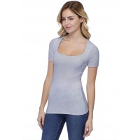 T-shirt col carré doublé devant manches courtes en modal CLARA03