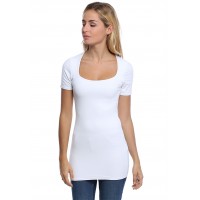 T-shirt long col carré doublé devant manches courtes en modal CLARA08