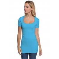 T-shirt long col carré doublé devant manches courtes en modal CLARA08
