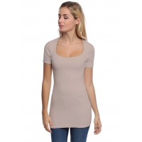 T-shirt long col carré doublé devant manches courtes en modal CLARA08