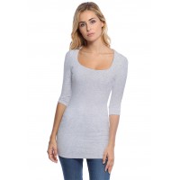 T-shirt long col carré doublé devant manches 3-4 en viscose CLARA09