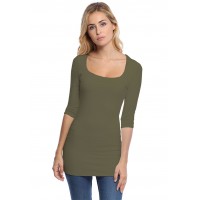 T-shirt long col carré doublé devant manches 3-4 en viscose CLARA09