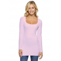T-shirt long col carré doublé devant manches longues en viscose