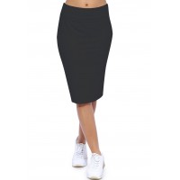 Jupe longueur genoux ceinture large élastique en modal AELIS02