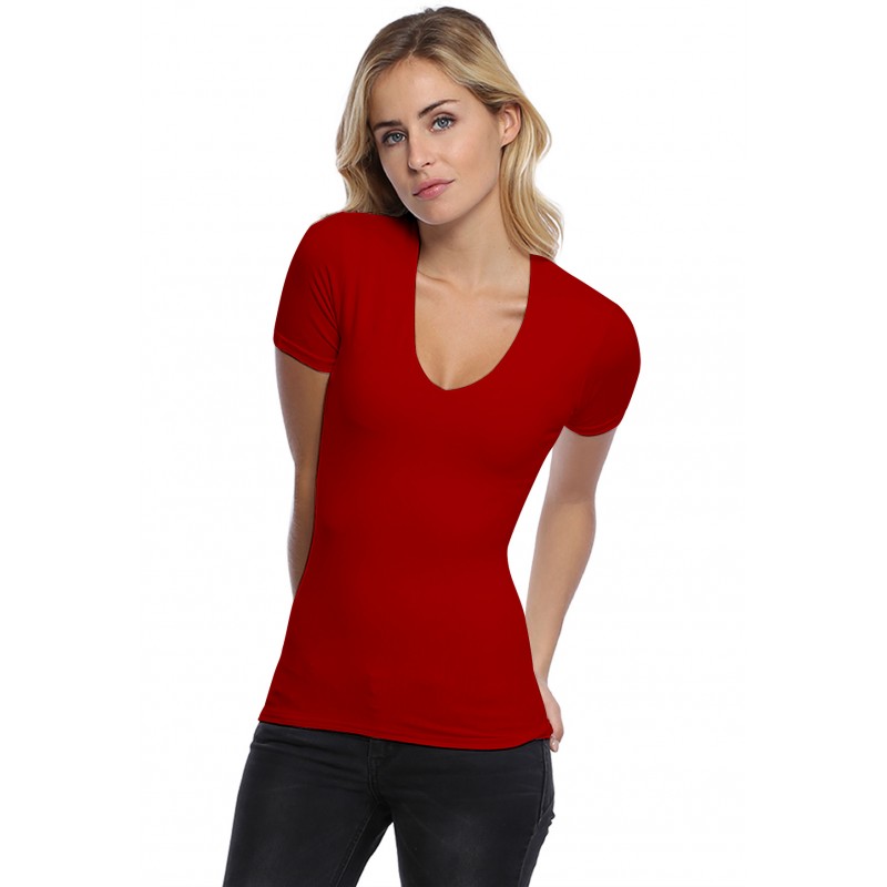 T-shirt col V doublé devant manches courtes en modal SYLVIA03 T-shirt col V doublé devant manches courtes en modal SYLVIA03