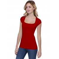 T-shirt col carré doublé devant manches courtes en modal CLARA02