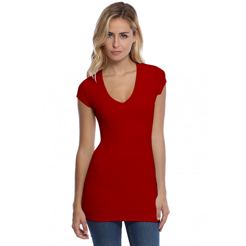T-shirt long col V manches courtes capes en modal SYLVIA07