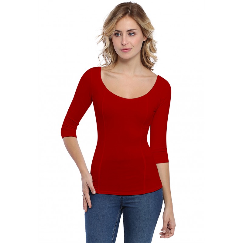 T-shirt avec surpiqures manches 3-4 en modal CATE04 T-shirt avec surpiqures manches 3-4 en modal CATE04