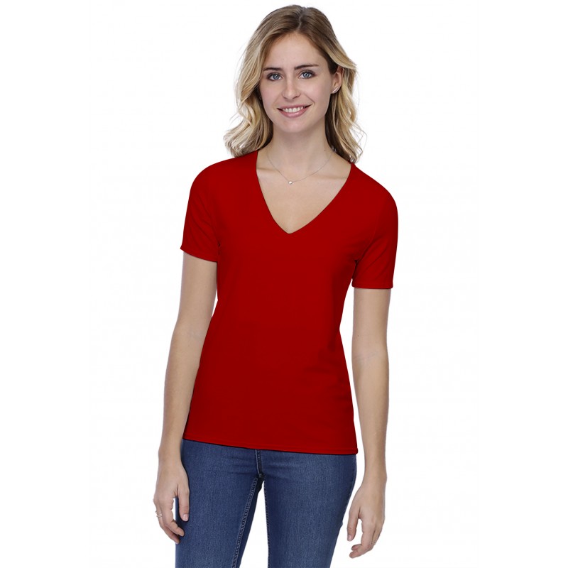 T-shirt coupe droite col V doublé devant manches courtes en modal BAY03 T-shirt coupe droite col V doublé devant manches courtes en modal BAY03