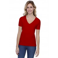 T-shirt coupe droite col V doublé devant manches courtes en modal BAY03