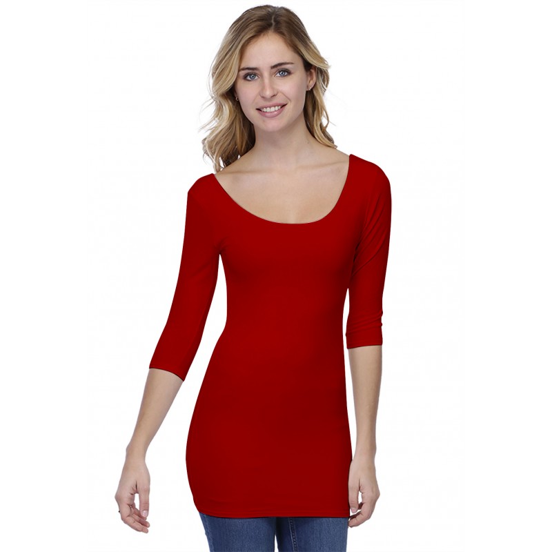 T-shirt long col danseuse manches 3-4 en modal ROXANE09 T-shirt long col danseuse manches 3-4 en modal ROXANE09