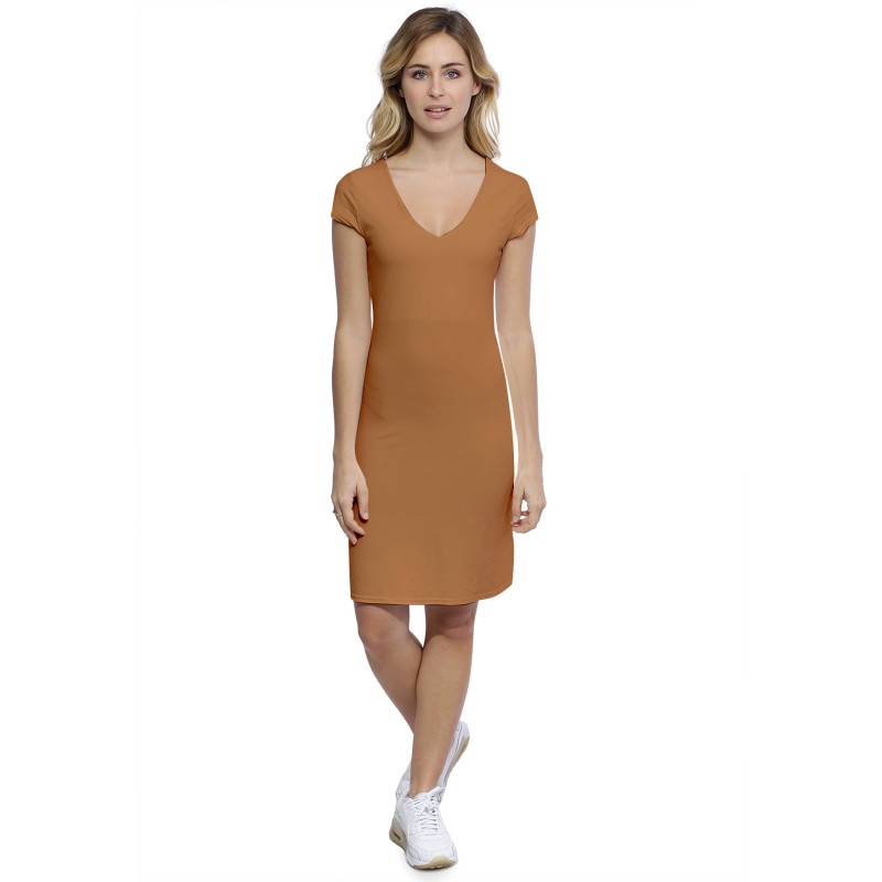 Robe col V devant et derrière manches courtes capes en modal VIVI17 Robe col V devant et derrière manches courtes capes en modal VIVI17
