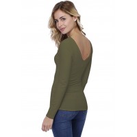 T-shirt col V devant et derrière manches longues en modal VIVI05