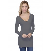 T-shirt long col V devant et dos manches longues en modal VIVI10
