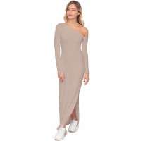 Robe longue fendue sur un côté, col asymétrique DUSTY