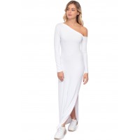 Robe longue fendue sur un côté, col asymétrique DUSTY