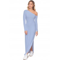 Robe longue fendue sur un côté, col asymétrique DUSTY
