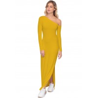 Robe longue fendue sur un côté, col asymétrique DUSTY