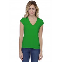 T-shirt coupe droite col V doublé devant manches capes en modal BAY02