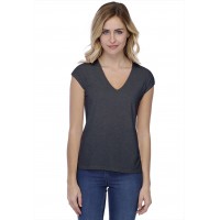 T-shirt coupe droite col V doublé devant manches capes en modal BAY02