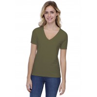T-shirt coupe droite col V doublé devant manches courtes en modal BAY03