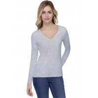 T-shirt coupe droite col V doublé devant manches longues en modal BAY05