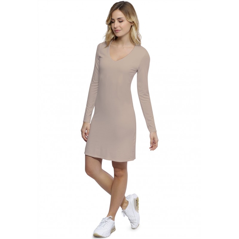 Robe col V doublée devant manches longues en modal SYLVIA20 Robe col V doublée devant manches longues en modal SYLVIA20