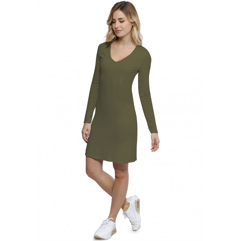 Robe col V doublée devant manches longues en modal SYLVIA20 Robe col V doublée devant manches longues en modal SYLVIA20