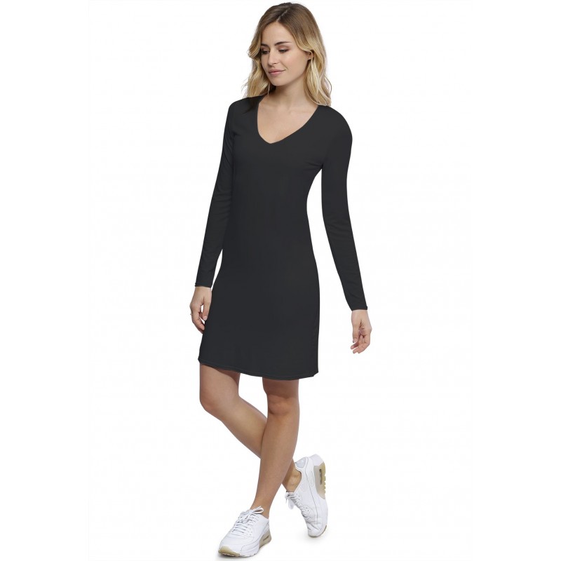 Robe col V doublée devant manches longues en modal SYLVIA20 Robe col V doublée devant manches longues en modal SYLVIA20